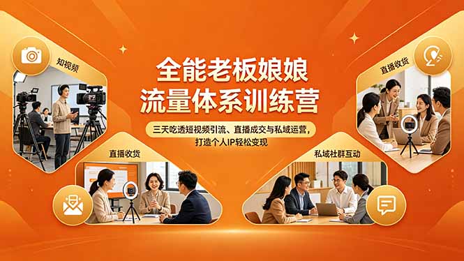 全能老板娘流量体系训练营，三天吃透短视频引流、直播成交与私域运营，打造个人IP轻松变现-鑫梵淘