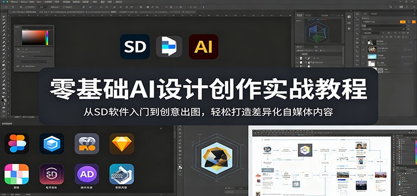 零基础AI设计创作实战教程：从SD软件入门到创意出图，轻松打造差异化自媒体内容-鑫梵淘