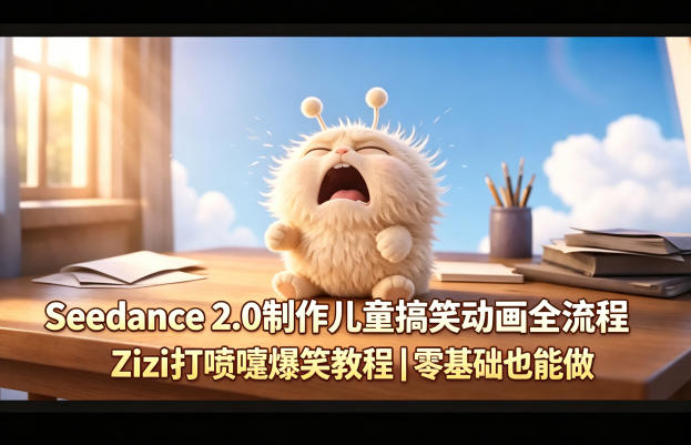Seedance 2.0制作儿童搞笑动画全流程Zizi打喷嚏爆笑教程｜零基础也能做-鑫梵淘