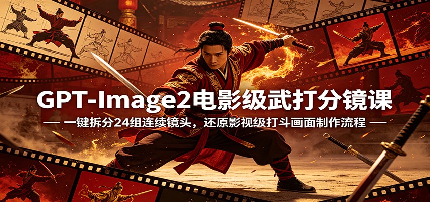 GPT-Image2电影级武打分镜课：一键拆分24组连续镜头，还原影视级打斗画面制作流程-鑫梵淘