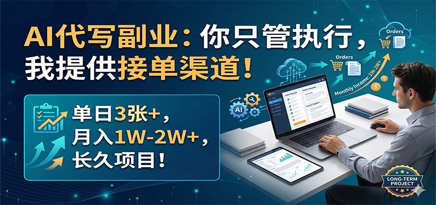 AI代写副业：你只管执行，我提供接单渠道！单日3张+，月入1W-2W+，长久项目-鑫梵淘