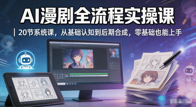 AI漫剧全流程实操课｜20节系统课，从基础认知到后期合成，零基础也能上手-鑫梵淘