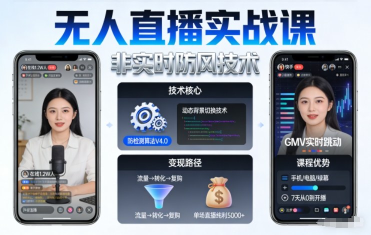 宝子哥无人直播实战课，非实时防风技术，聚焦抖音快手等平台直播带货，轻松开启直播变现之路(更新2026年5月02日)-鑫梵淘