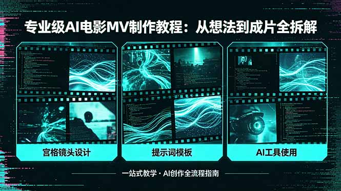 专业级AI电影MV制作教程，从想法到成片全拆解，宫格镜头+提示词模板+AI工具一站式教学-鑫梵淘