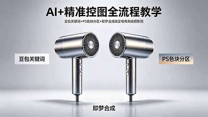 AI+精准控图全流程教学 豆包关键词+PS色块分区+即梦合成搞定电商高级摄影图-鑫梵淘
