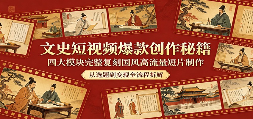 文史短视频爆款创作秘籍：四大模块完整复刻国风高流量短片制作-鑫梵淘
