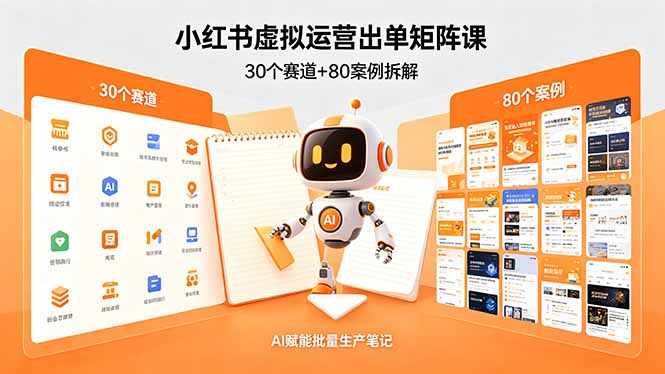 小红书虚拟运营出单矩阵课：30个赛道+80案例拆解，AI赋能批量生产笔记-鑫梵淘
