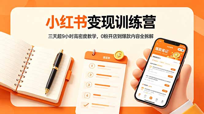 小红书变现训练营：三天超9小时高密度教学，0粉开店到爆款内容全拆解-鑫梵淘