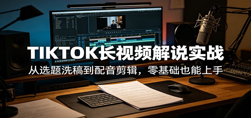 TIKTOK长视频解说实战：从选题洗稿到配音剪辑，零基础也能上手-鑫梵淘