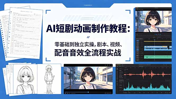 AI短剧动画制作教程：零基础到独立实操，剧本、视频、配音音效全流程实战-鑫梵淘