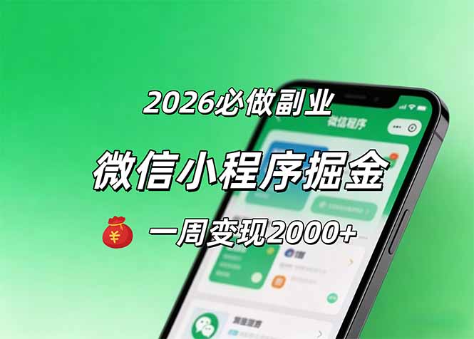 2026微信小程序掘金，简单好上手，一周变现2000+-鑫梵淘