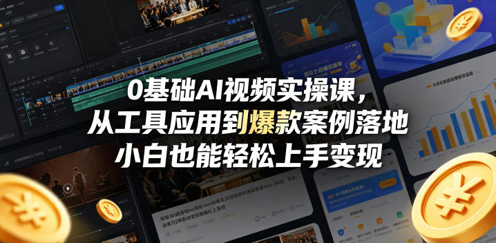 0基础AI视频实操课，从工具应用到爆款案例落地，小白也能轻松上手变现-鑫梵淘