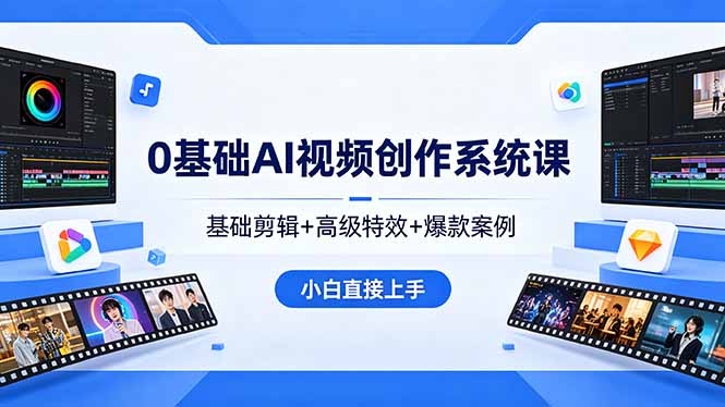 0基础AI视频创作系统课，基础剪辑+高级特效+爆款案例，小白直接上手-鑫梵淘