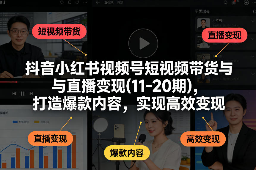 抖音小红书视频号短视频带货与直播变现(10-21期)，打造爆款内容，实现高效变现(更新05月08日)-鑫梵淘