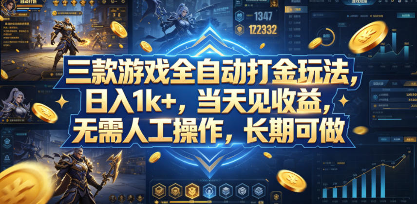 三款游戏全自动打金玩法，日入1k+，当天见收益，无需人工操作，长期可做【揭秘】-鑫梵淘