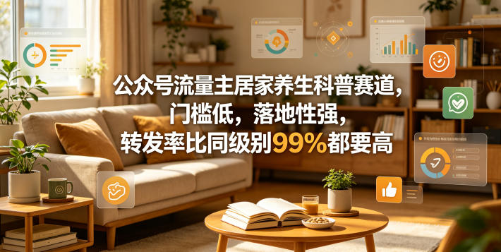 公众号流量主居家养生科普赛道，门槛低，落地性强，转发率比同级别99％都要高-鑫梵淘