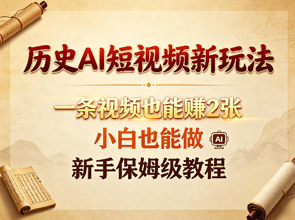 历史AI短视频新玩法，一条视频也能賺2张，小白也能做，新手保姆级教程-鑫梵淘