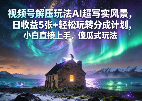 视频号解压玩法AI超写实风景，日收益5张+轻松玩转分成计划，小白直接上手，傻瓜式玩法-鑫梵淘