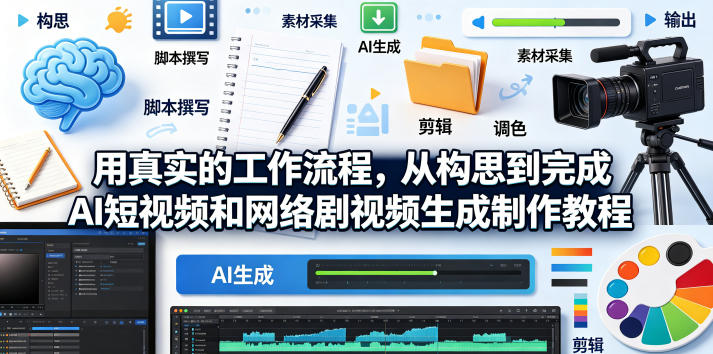 用真实的工作流程，从构思到完成AI短视频和网络剧视频生成制作教程-中英字幕-鑫梵淘