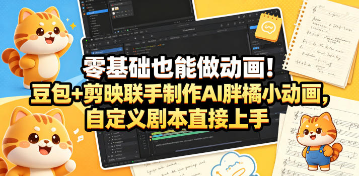 零基础也能做动画！豆包+剪映联手制作AI胖橘小动画，自定义剧本直接上手-鑫梵淘