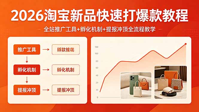 2026淘宝新品快速打爆款教程，全站推广工具+孵化机制+提报冲顶全流程教学-鑫梵淘