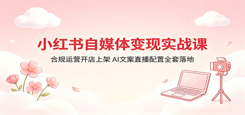 小红书自媒体变现实战课：合规运营开店上架，AI文案直播配置全套落地-鑫梵淘