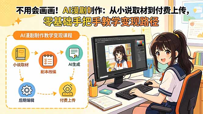 不用会画画！AI漫剧制作：从小说取材到付费上传，零基础手把手教学变现路径-鑫梵淘