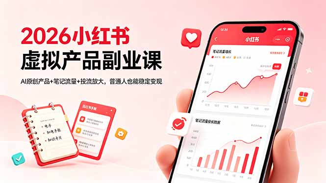 2026小红书虚拟产品副业课，AI原创产品+笔记流量+投流放大，普通人也能稳定变现-鑫梵淘