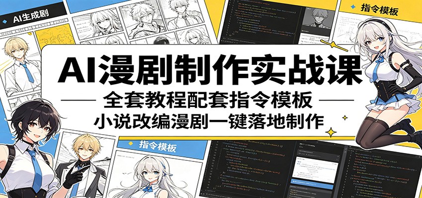 AI漫剧制作实战课：全套教程配套指令模板，小说改编漫剧一键落地制作-鑫梵淘