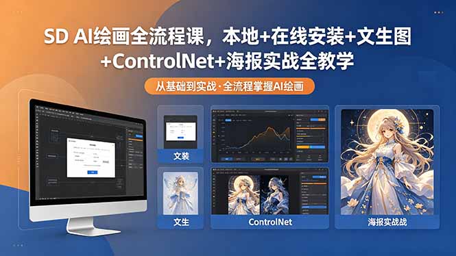 SD AI绘画全流程课，本地+在线安装+文生图+ControlNet+海报实战全教学-鑫梵淘