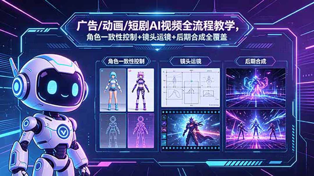 广告/动画/短剧AI视频全流程教学，角色一致性控制+镜头运镜+后期合成全覆盖-鑫梵淘