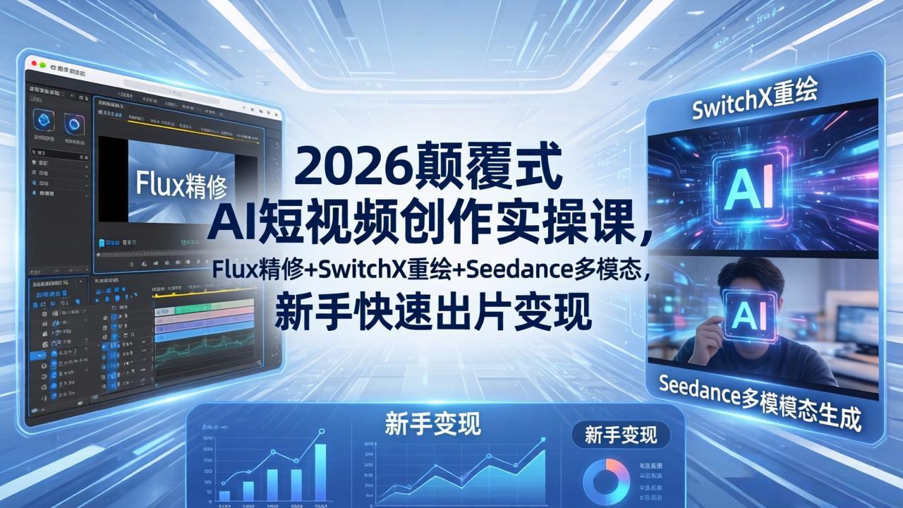 2026颠覆式 AI短视频创作课-5月更新，Flux精修+SwitchX重绘+Seedance多模态，新手快速出片变现-鑫梵淘