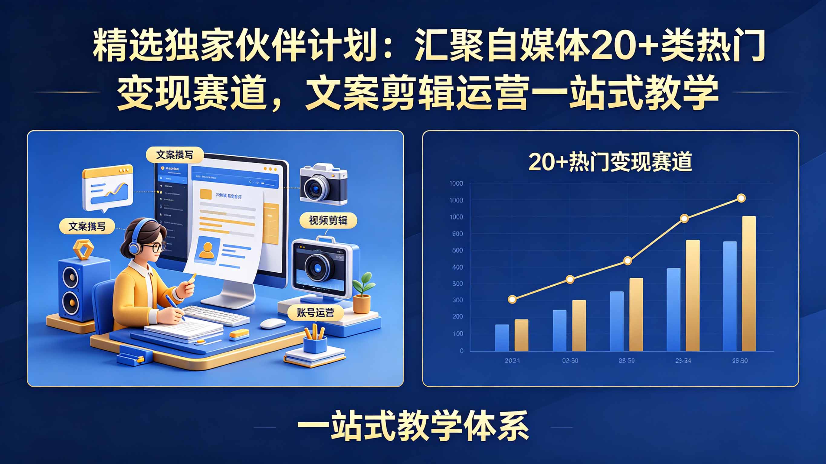 精选独家伙伴计划：汇聚自媒体20+类热门变现赛道，文案剪辑运营一站式教学-鑫梵淘