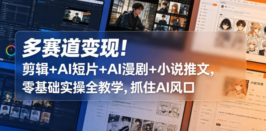 多赛道变现！剪辑+AI短片+AI漫剧+小说推文，零基础实操全教学，抓住AI风口-鑫梵淘