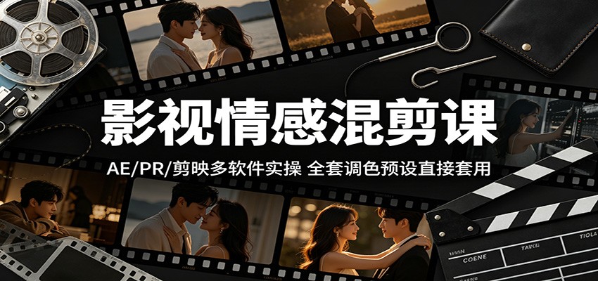 影视情感混剪课：AE/PR/剪映多软件实操，全套调色预设直接套用-鑫梵淘