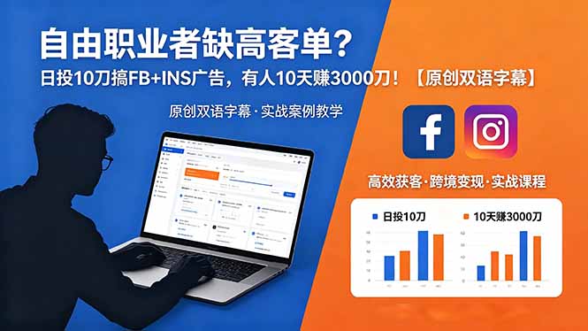 自由职业者缺高客单？日投 10 刀搞 FB+INS 广告，有人 10 天赚 3000 刀！【原创双语字幕】-鑫梵淘