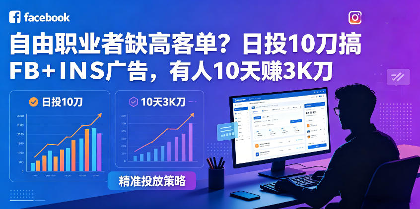 自由职业者缺高客单？日投10刀搞FB+INS广告，有人10天赚3K刀！【原创双语字幕】-鑫梵淘