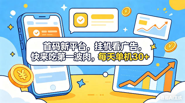 首码新平台，挂G自动看广告，快来吃第一波肉，每天单机30+，可矩阵放大【揭秘】-鑫梵淘