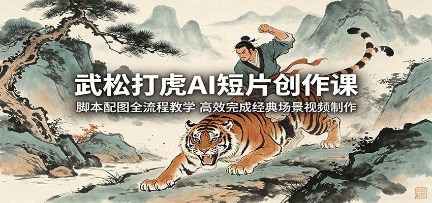 武松打虎AI短片创作课：脚本配图全流程教学，高效完成经典场景视频制作-鑫梵淘