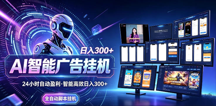 AI智能广告挂G项目，无需人工，单机稳定日入200+，可矩阵放大，24小时不间断刷广告賺收益【揭秘】-鑫梵淘