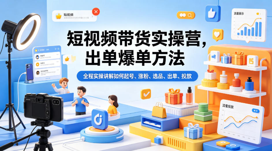 短视频带货实操营，出单爆单方法，全程实操讲解如何起号、涨粉、选品、出单、投放(更新0515)-鑫梵淘