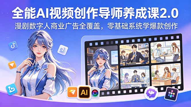 全能AI视频创作导师养成课2.0，漫剧数字人商业广告全覆盖，零基础系统学爆款创作-鑫梵淘