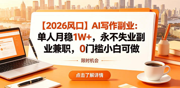 【2026风口】AI写作副业：单人月稳1W+，永不失业副业兼职，0门槛小白可做【揭秘】-鑫梵淘