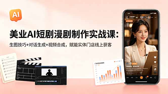 美业AI短剧漫剧制作实战课：生图技巧+对话生成+视频合成，赋能实体门店线上获客-鑫梵淘