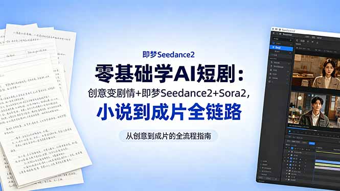 零基础学AI短剧：创意变剧情+即梦Seedance2+Sora2，小说到成片全链路-鑫梵淘
