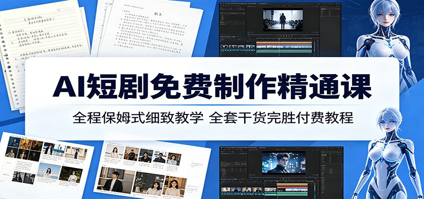 AI短剧免费制作精通课：全程保姆式细致教学，全套干货完胜付费教程-鑫梵淘
