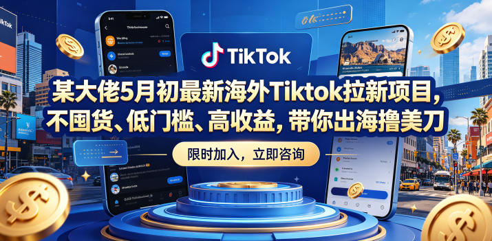 某大佬5月初最新海外Tiktok拉新项目，不囤货、低门槛、高收益，带你出海撸美刀-鑫梵淘