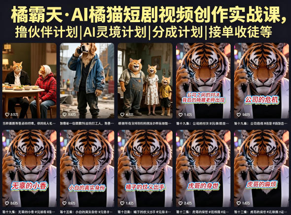 橘霸天·AI橘猫短剧视频创作实战课，撸伙伴计划|AI灵境计划|分成计划|接单收徒等-鑫梵淘