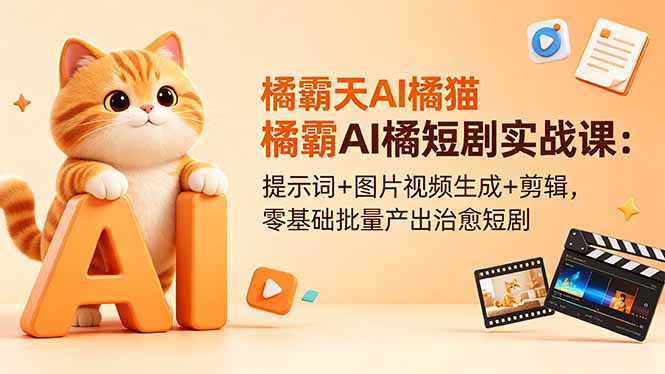 橘霸天AI橘猫短剧实战课：提示词+图片视频生成+剪辑，零基础批量产出治愈短剧-鑫梵淘