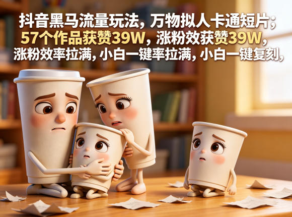抖音黑马流量玩法，万物拟人卡通短片，57个作品获赞39W，涨粉效率拉满，小白一键复刻，保姆级拆解-鑫梵淘